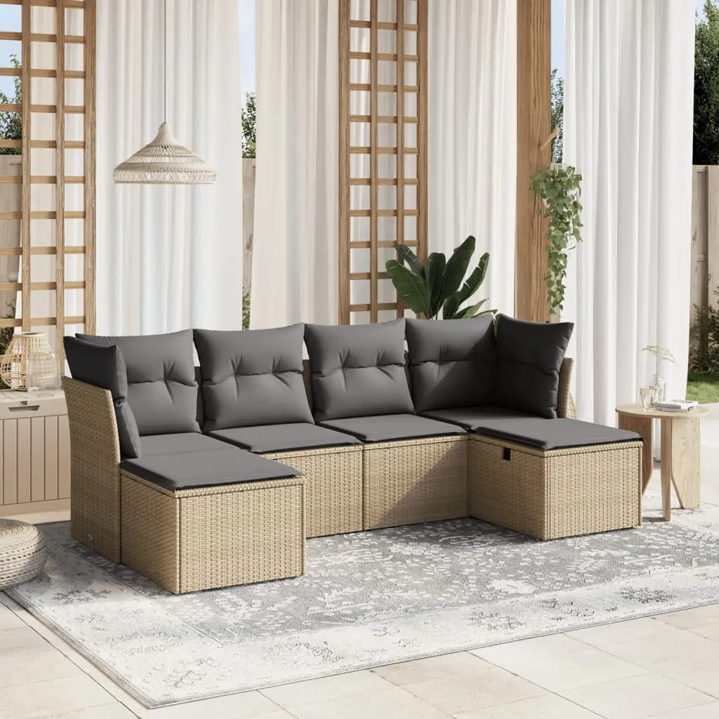 Set Divano da Giardino 6 pz con Cuscini Beige Misto Polyrattan