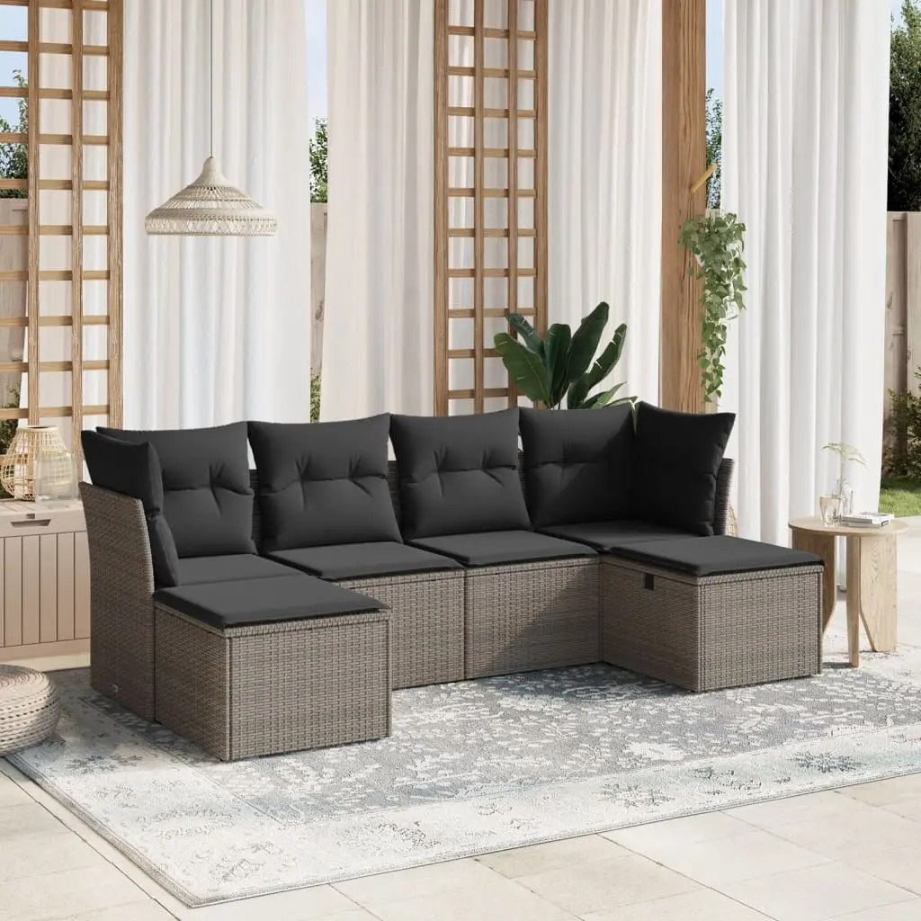 Set Divano da Giardino 6 pz con Cuscini Grigio in Polyrattan