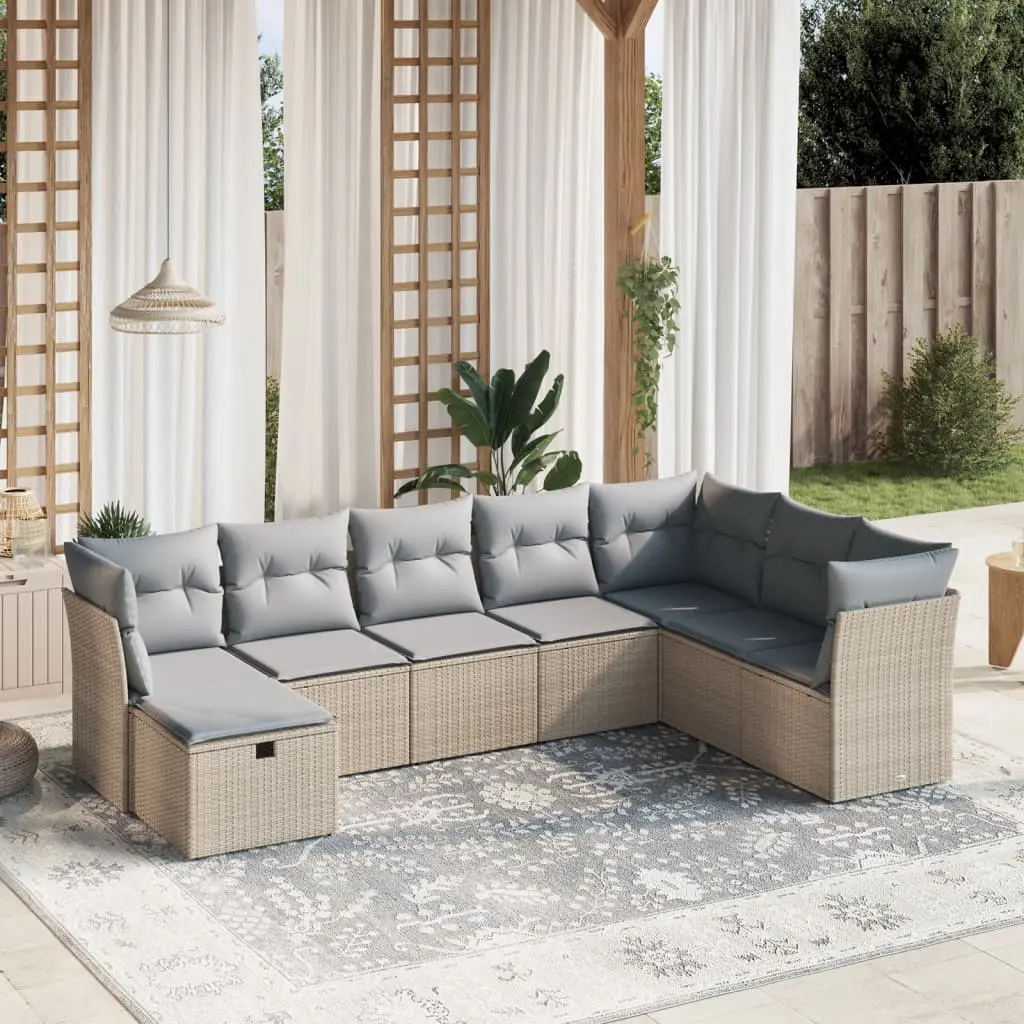 Set Divano da Giardino 8 pz con Cuscini Beige Misto Polyrattan