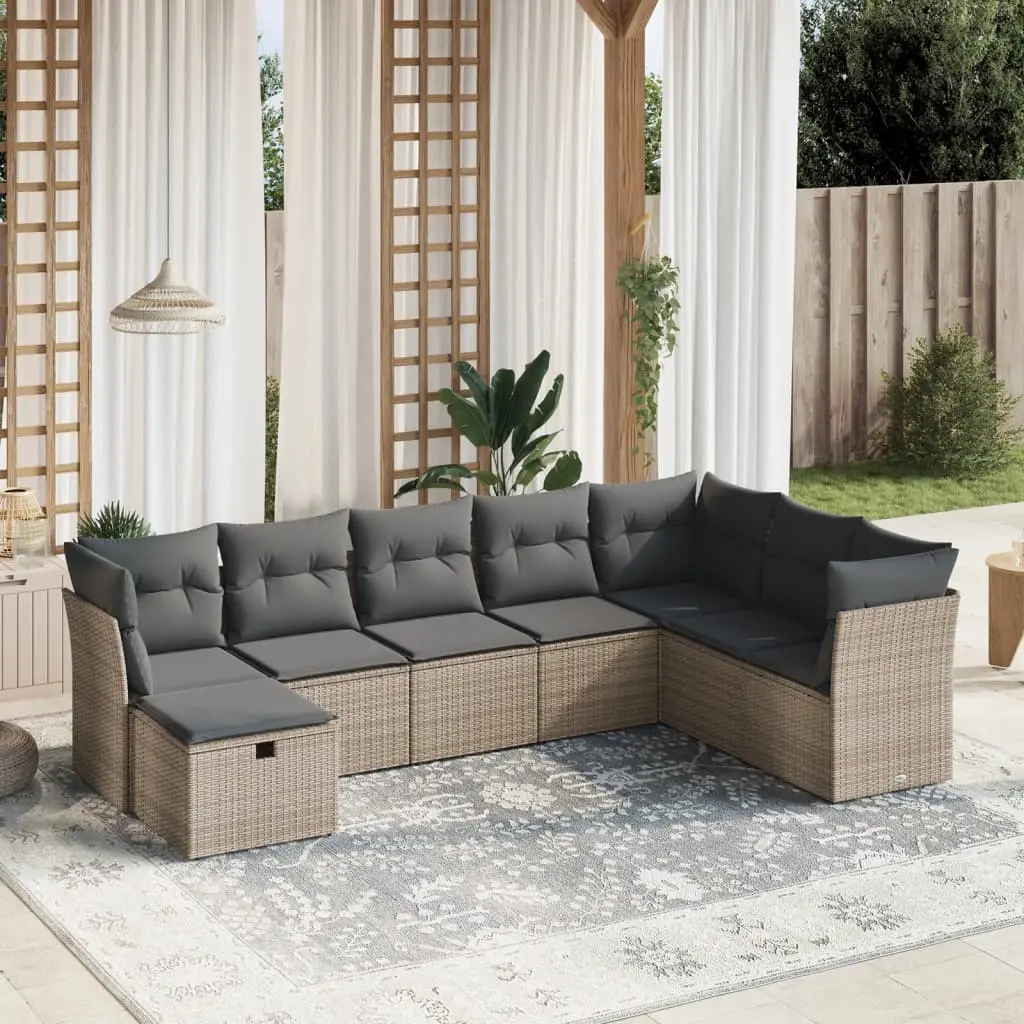 Set Divano da Giardino 8 pz con Cuscini Grigio in Polyrattan