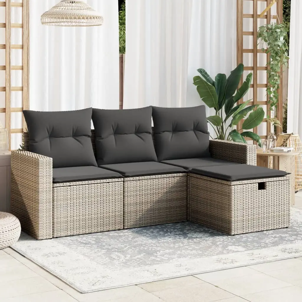 Set Divani da Giardino 4 pz con Cuscini in Polyrattan Grigio