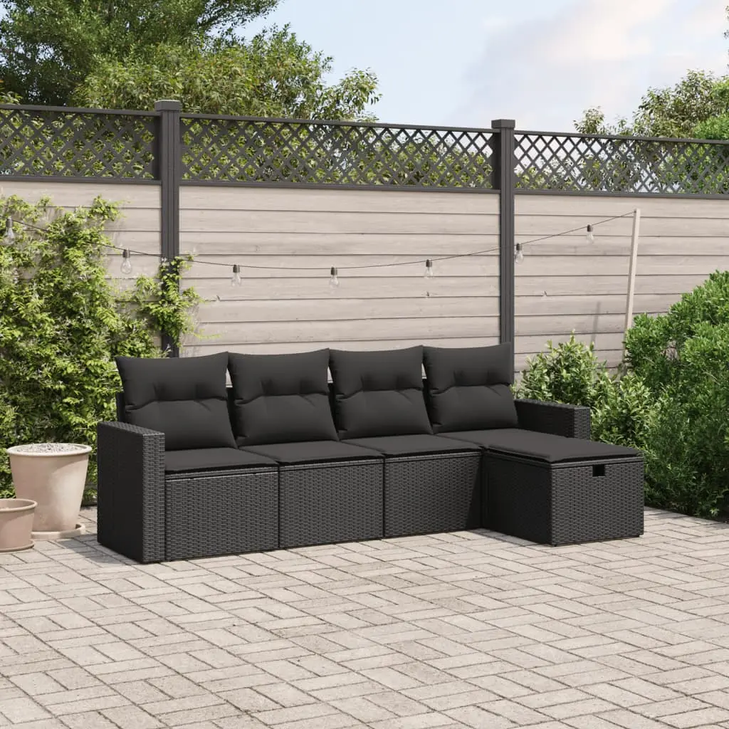 Set Divani da Giardino 5 pz con Cuscini in Polyrattan Nero