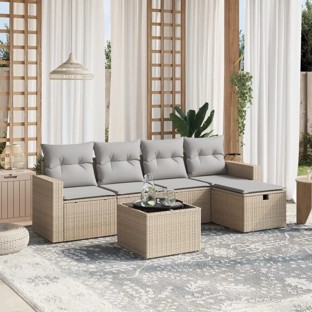 Set Divano da Giardino 6 pz con Cuscini Beige Misto Polyrattan