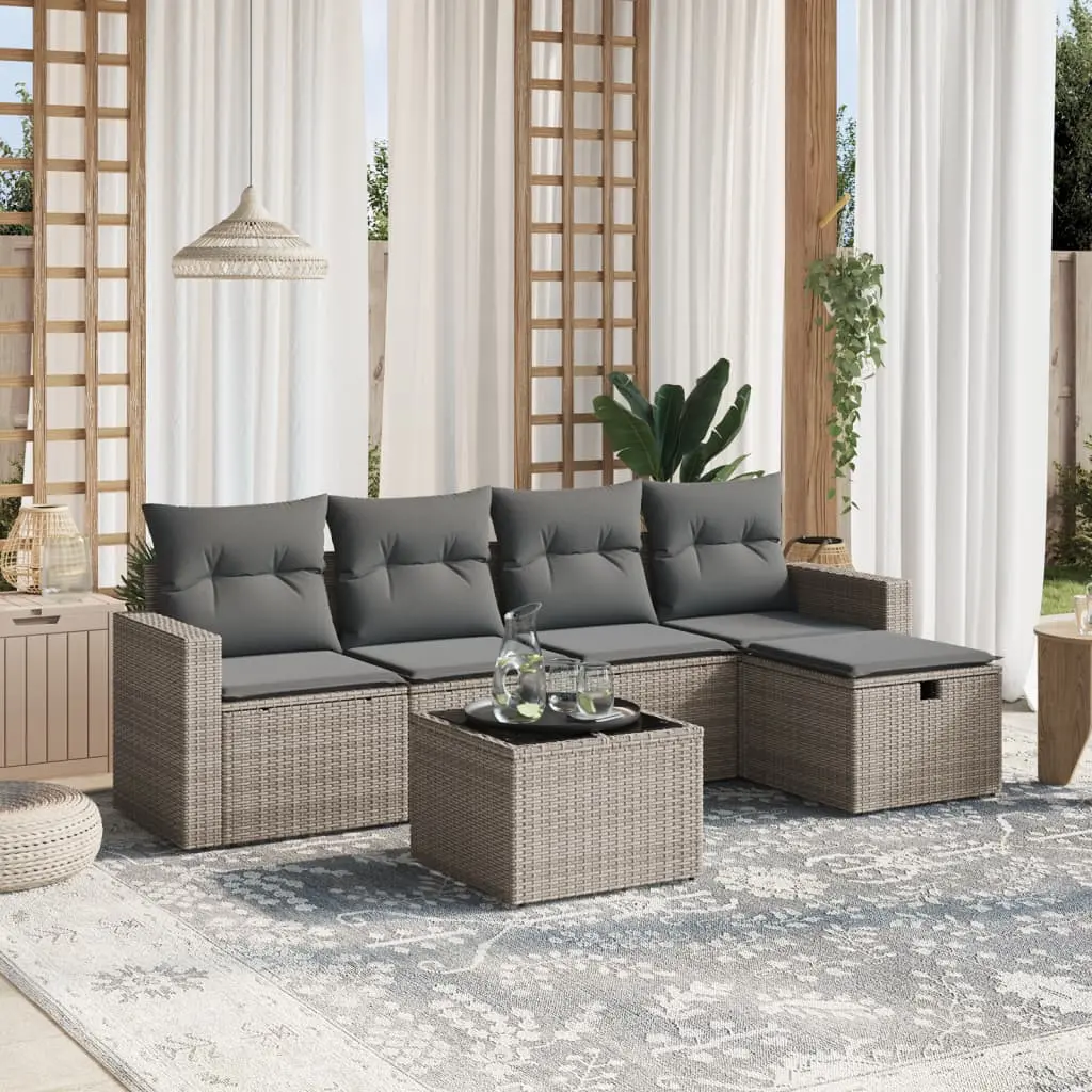 Set Divano da Giardino 6 pz con Cuscini Grigio in Polyrattan