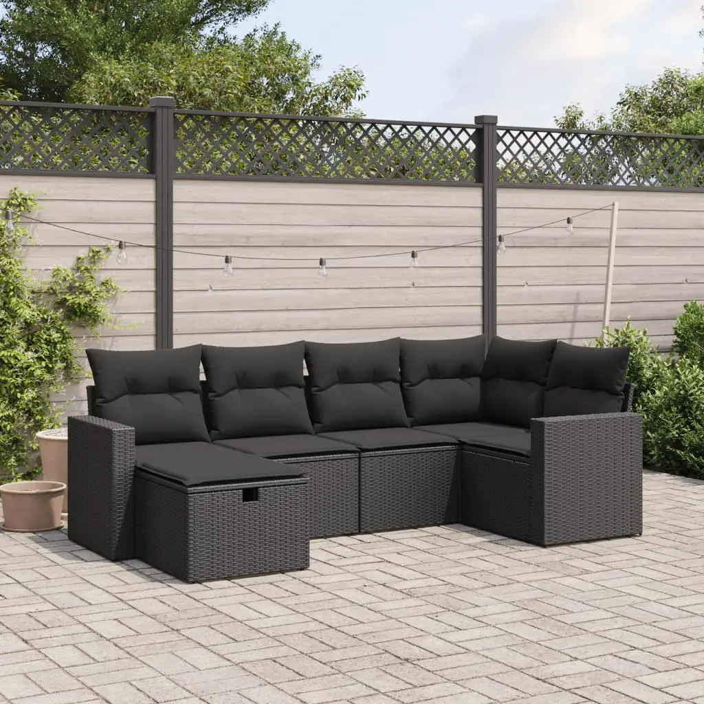 Set Divano da Giardino 6 pz con Cuscini Nero in Polyrattan