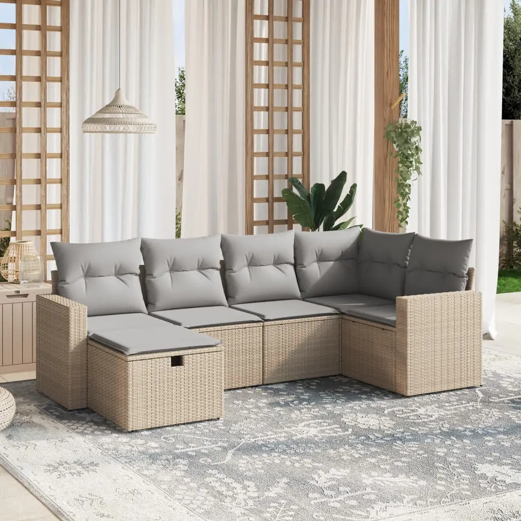 Set Divano da Giardino 6 pz con Cuscini Beige Misto Polyrattan