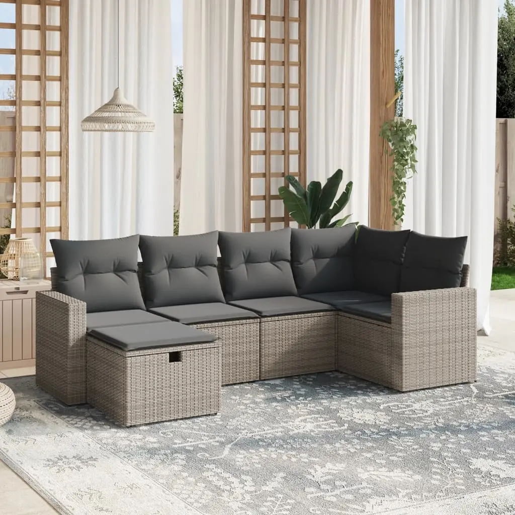 Set Divano da Giardino 6 pz con Cuscini Grigio in Polyrattan