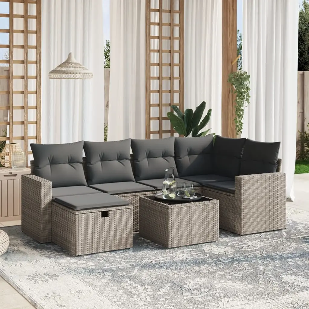 Set Divani da Giardino 7 pz con Cuscini Grigio in Polyrattan