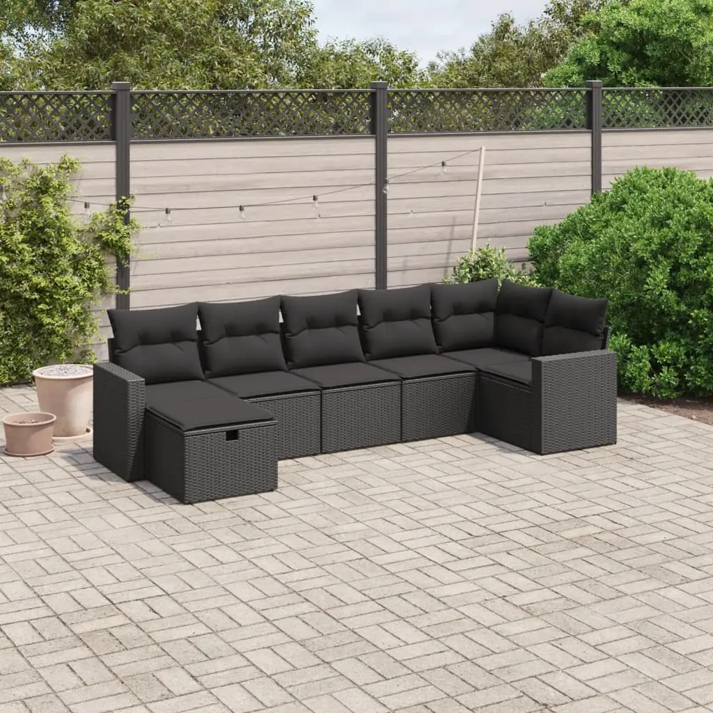 Set Divani da Giardino con Cuscini 7pz Nero Polyrattan