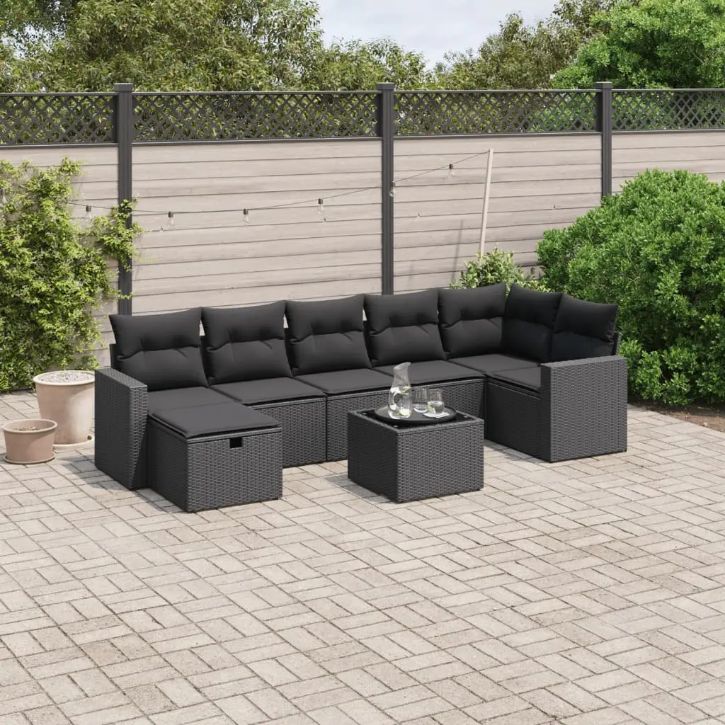 Set Divani da Giardino con Cuscini 8 pz Nero in Polyrattan