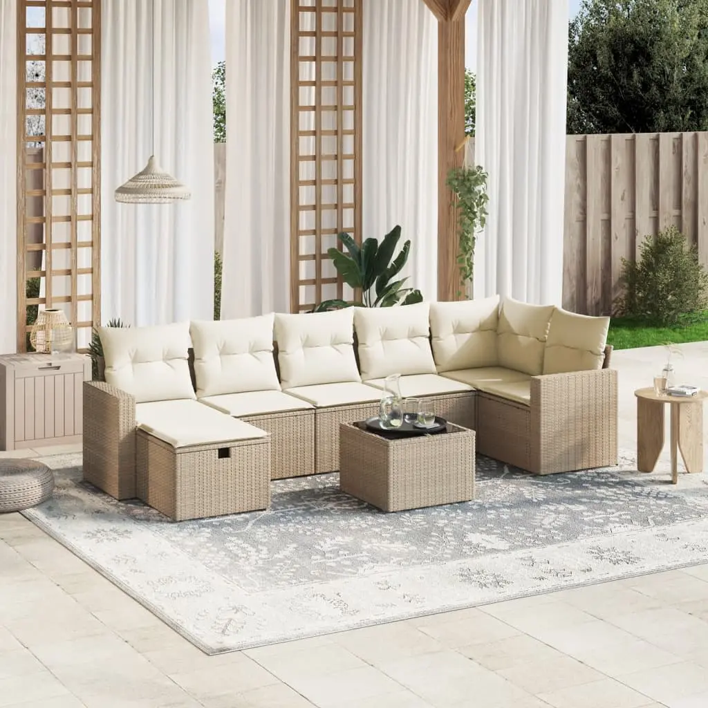 Set Divano da Giardino 8 pz con Cuscini Beige in Polyrattan