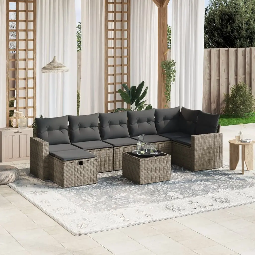 Set Divano da Giardino 8 pz con Cuscini Grigio in Polyrattan