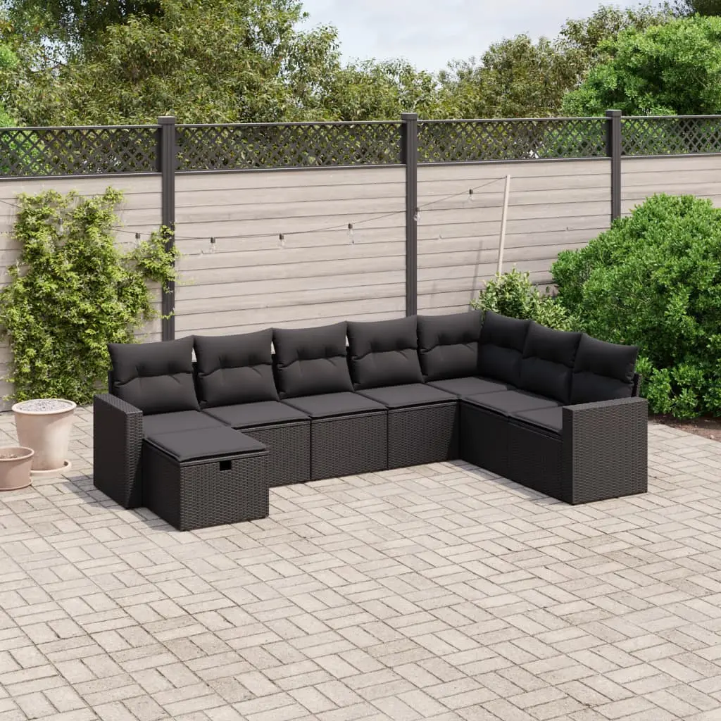 Set Divani da Giardino con Cuscini 8 pz Nero in Polyrattan