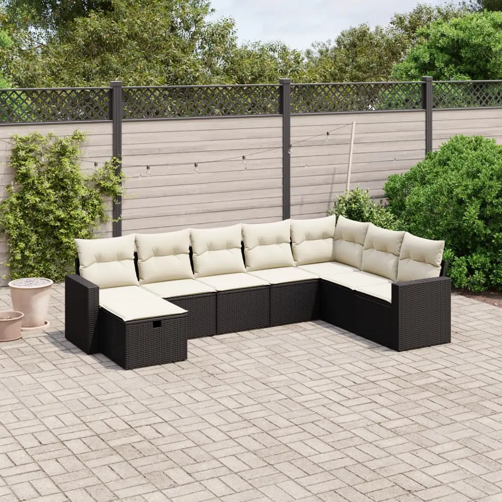 Set Divani da Giardino con Cuscini 8 pz Nero in Polyrattan