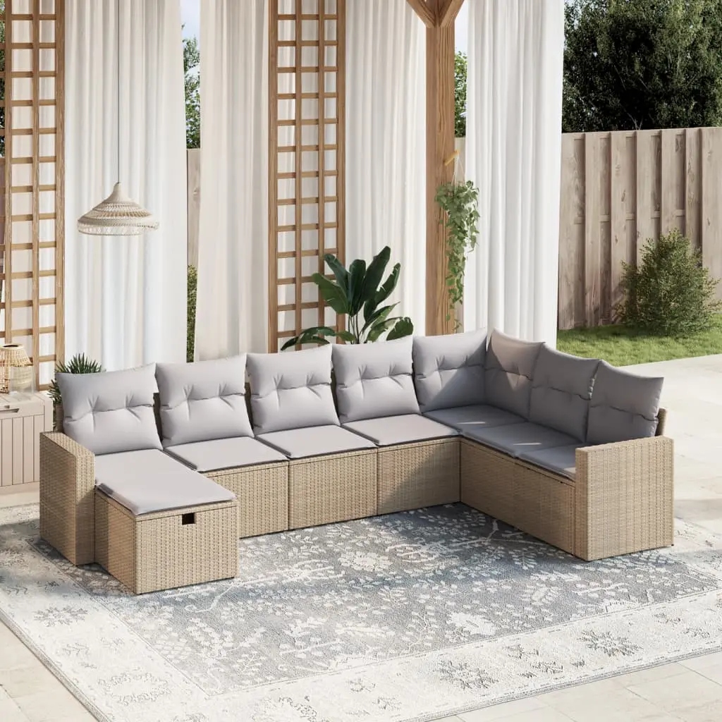 Set Divano da Giardino 8 pz con Cuscini Beige Misto Polyrattan