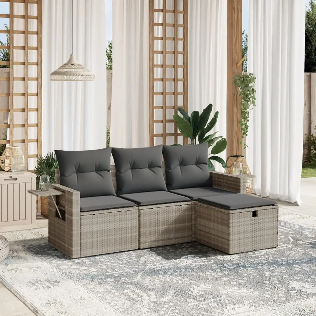 Set Divano da Giardino 4pz con Cuscini Grigio Chiaro Polyrattan