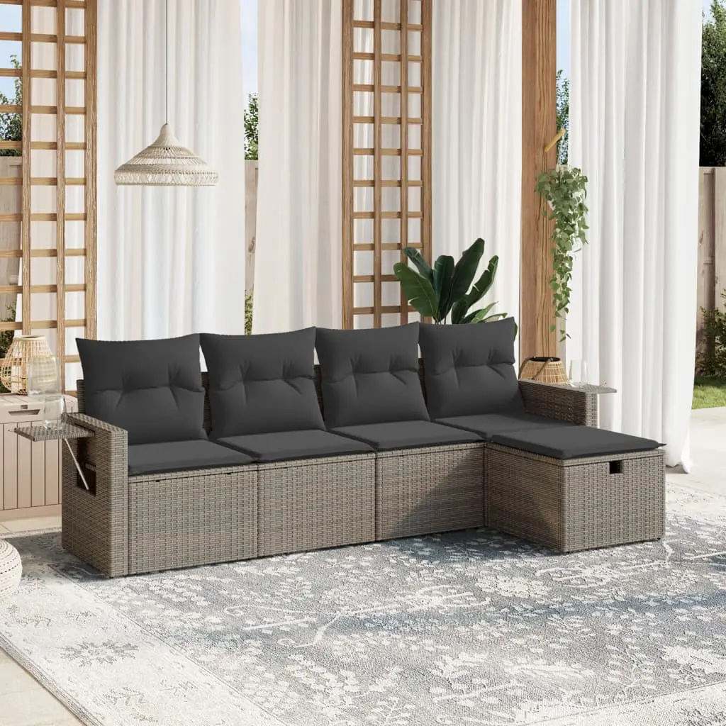 Set Divano da Giardino 5 pz con Cuscini Grigio in Polyrattan