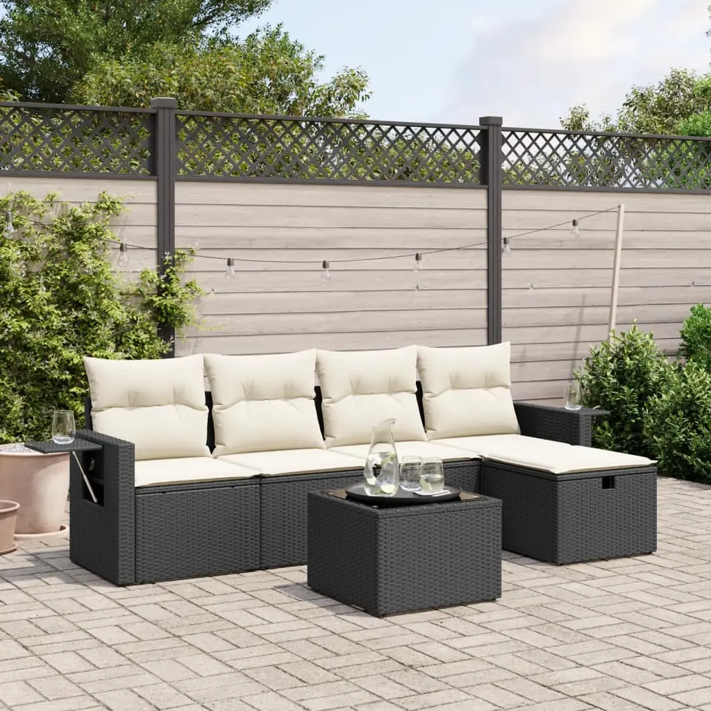 Set Divano da Giardino 6 pz con Cuscini Nero in Polyrattan