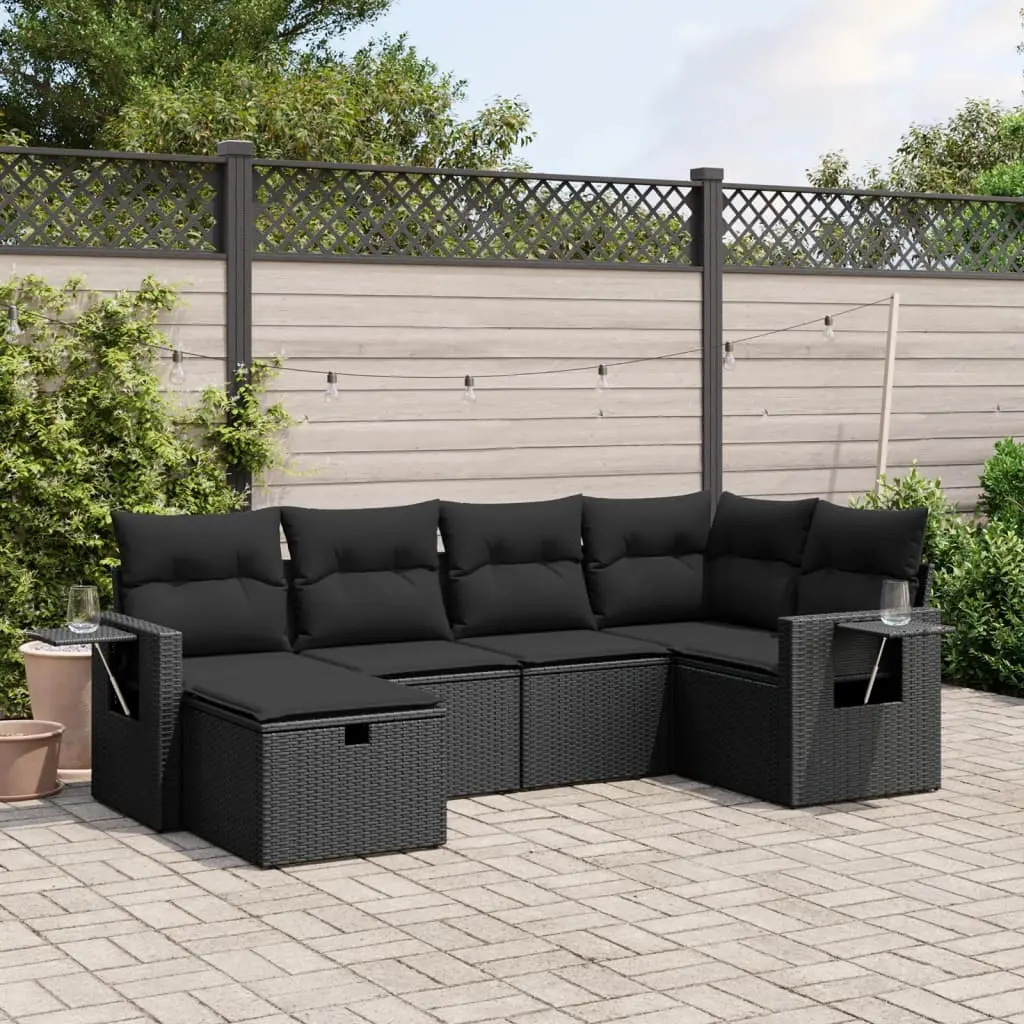 Set Divano da Giardino 6 pz con Cuscini Nero in Polyrattan