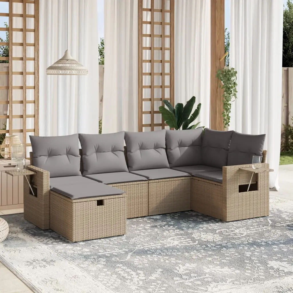 Set Divano da Giardino 6 pz con Cuscini Beige Misto Polyrattan