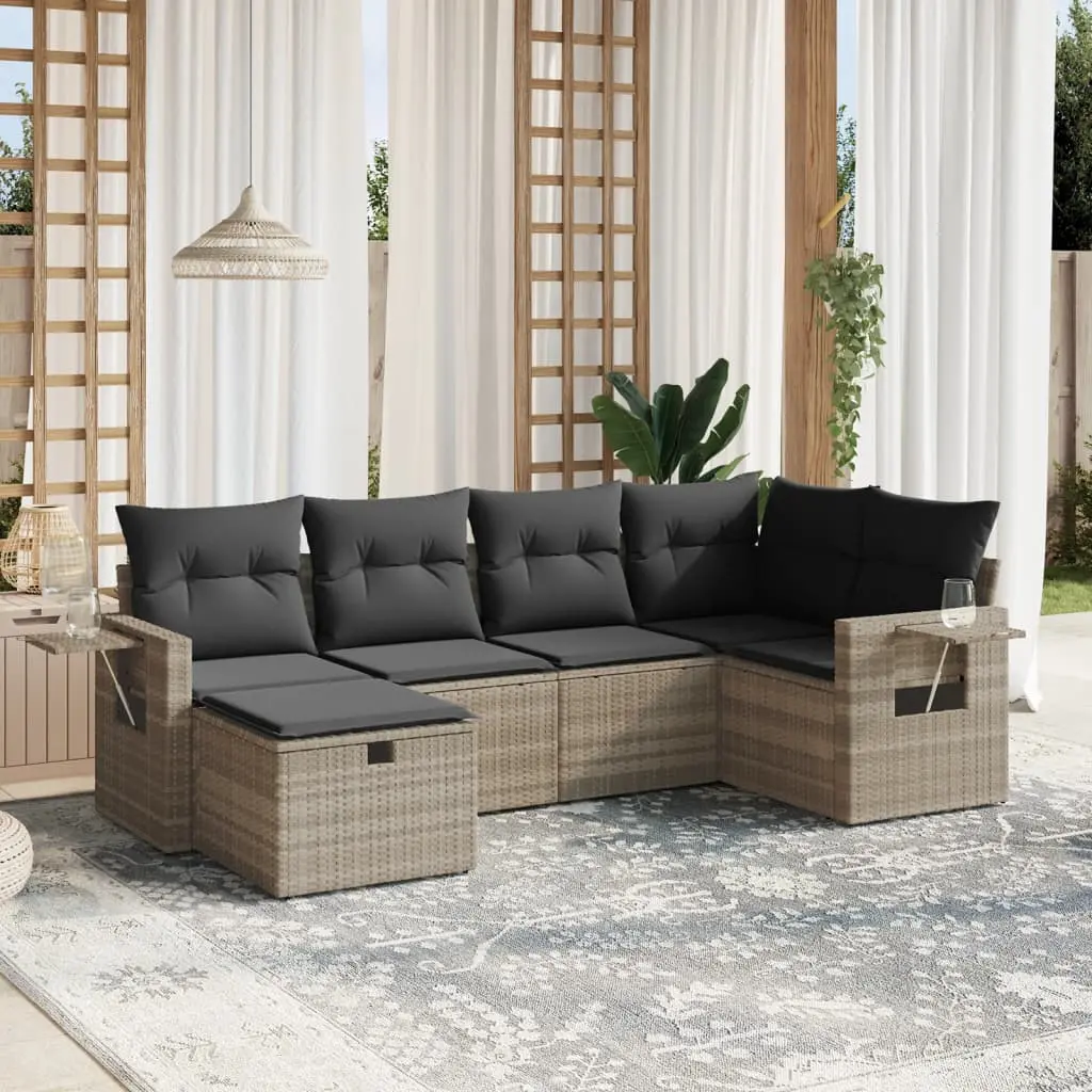 Set Divano da Giardino 6pz con Cuscini Grigio Chiaro Polyrattan