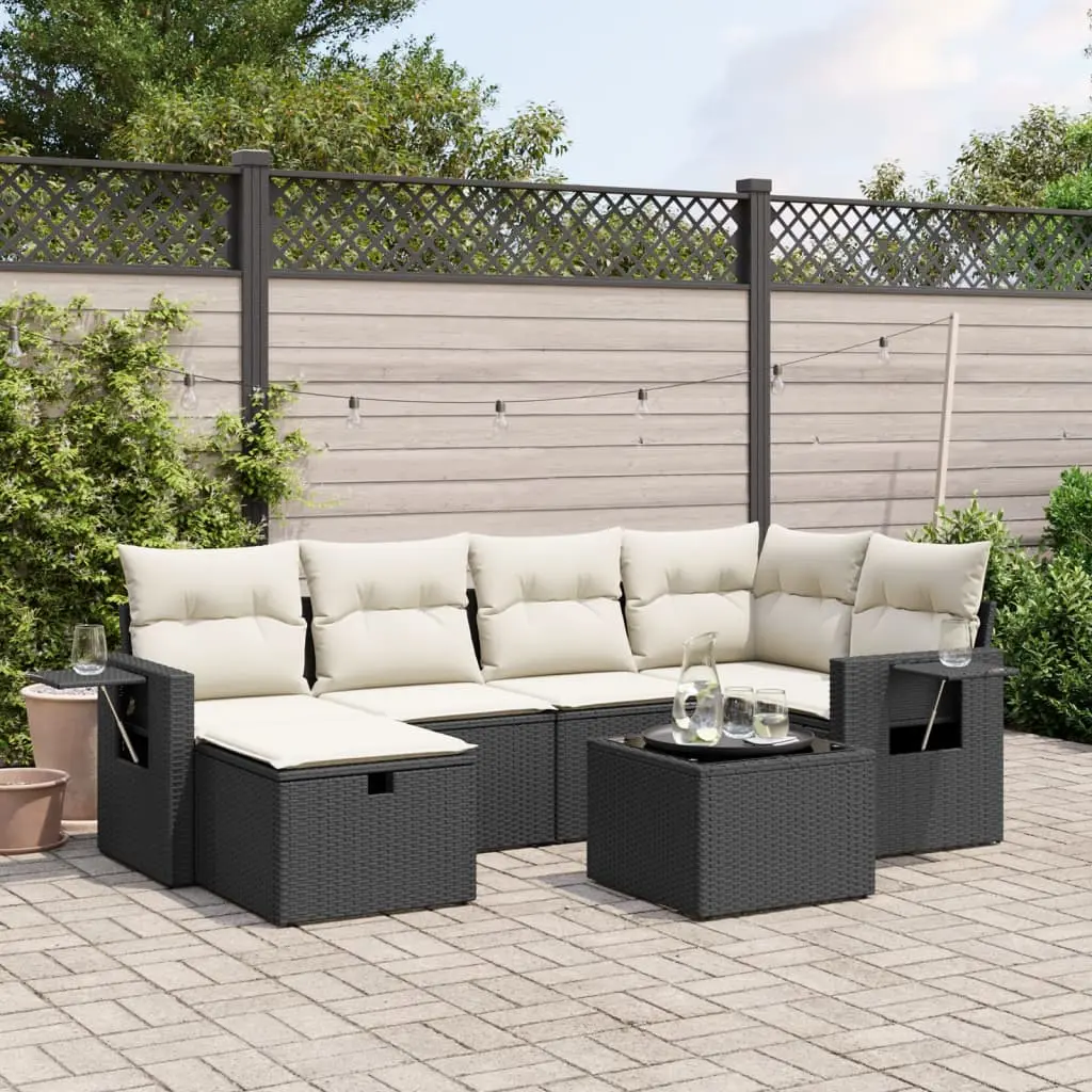 Set Divani da Giardino con Cuscini 7pz Nero Polyrattan