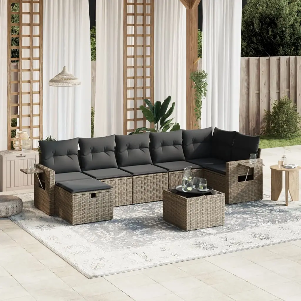 Set Divano da Giardino 8 pz con Cuscini Grigio in Polyrattan