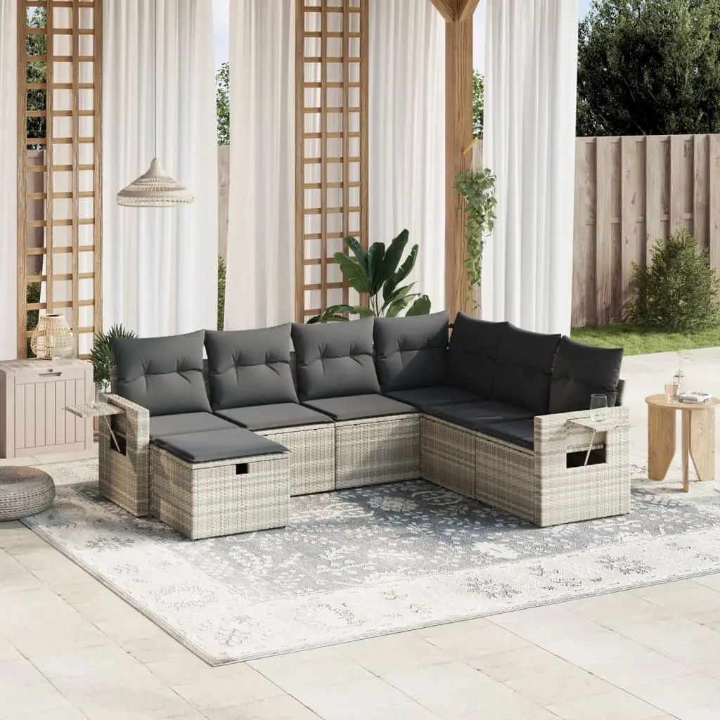 Set Divani da Giardino 7pz con Cuscini Grigio Chiaro Polyrattan