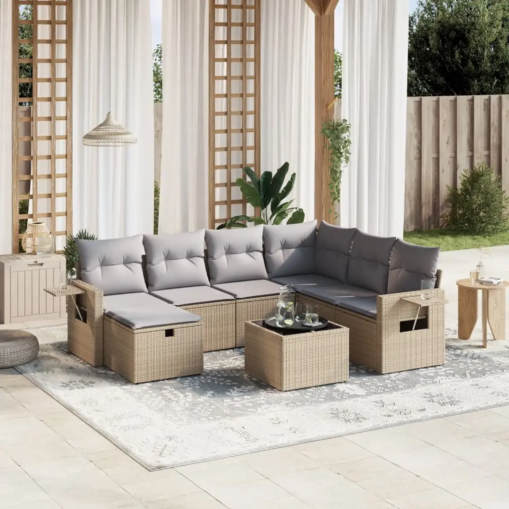 Set Divano da Giardino 8 pz con Cuscini Beige Misto Polyrattan