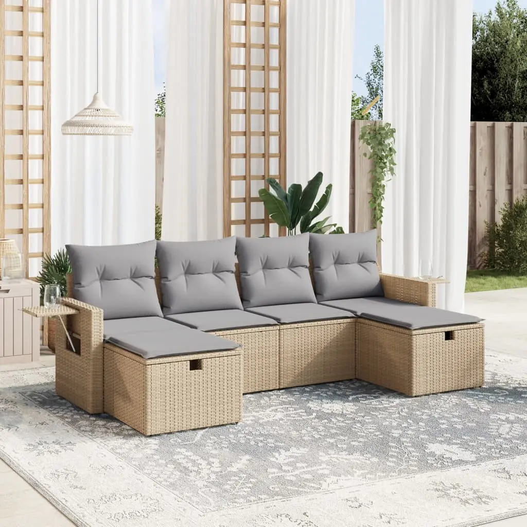 Set Divano da Giardino 6 pz con Cuscini Beige Misto Polyrattan