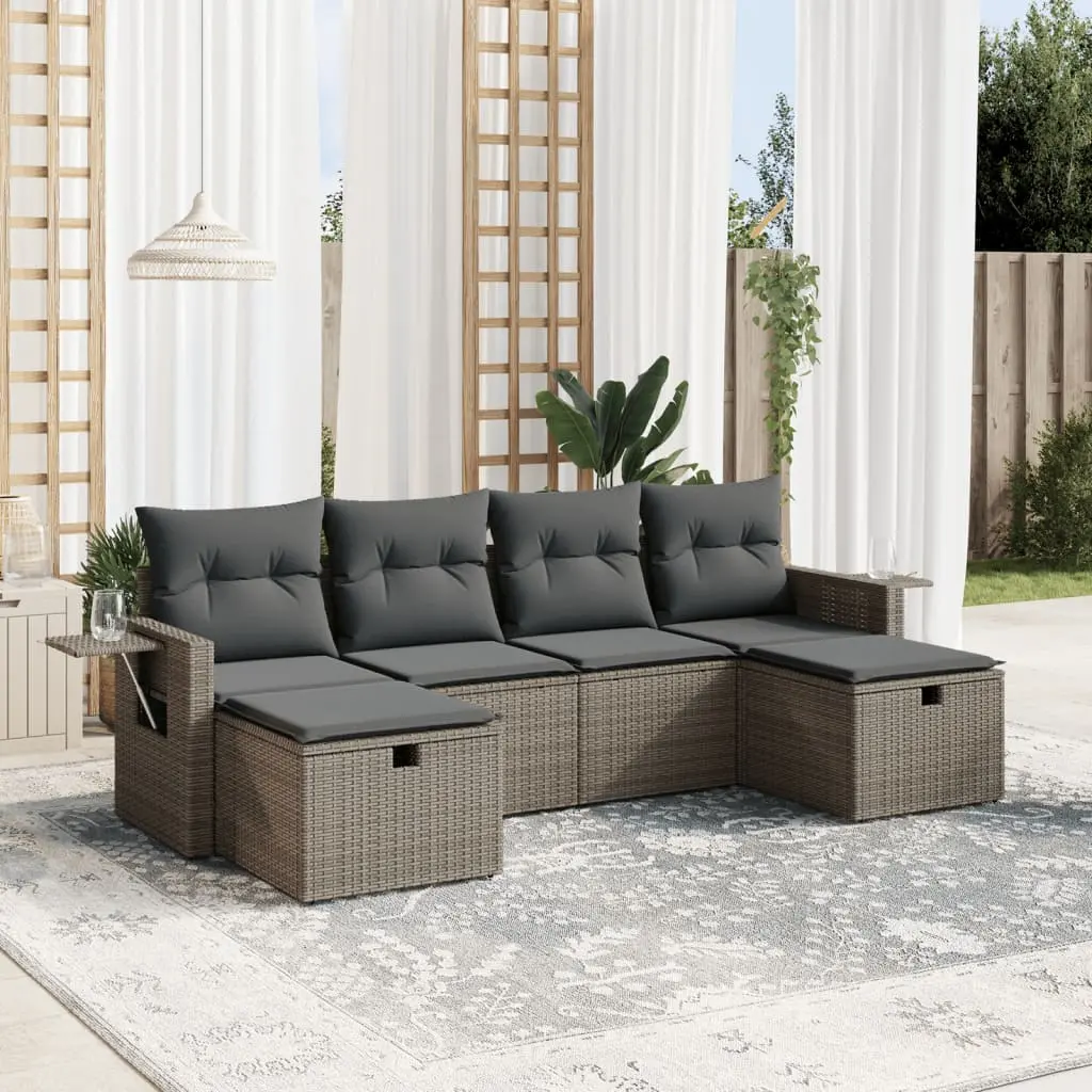 Set Divano da Giardino 6 pz con Cuscini Grigio in Polyrattan