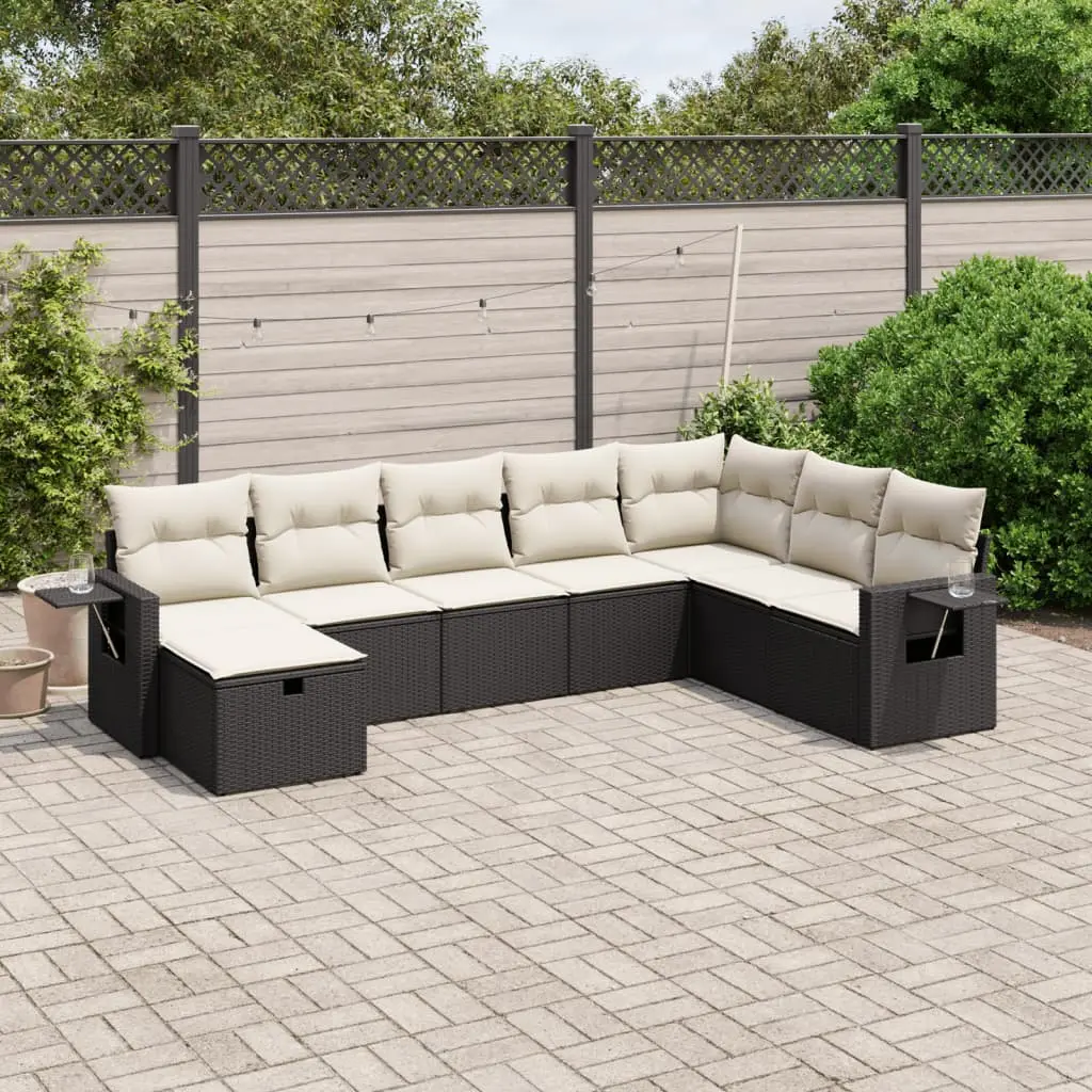 Set Divani da Giardino con Cuscini 8 pz Nero in Polyrattan