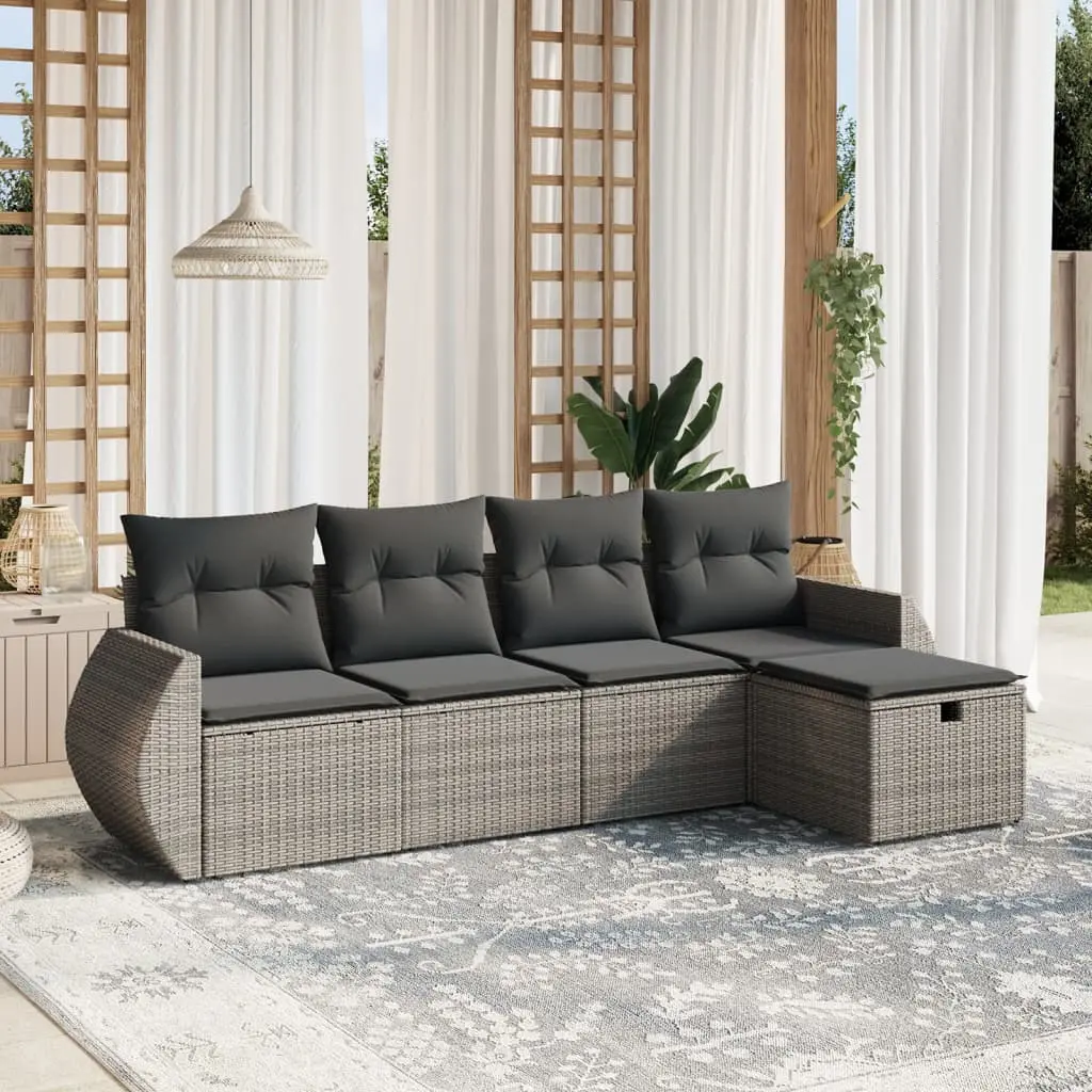 Set Divano da Giardino 5 pz con Cuscini Grigio in Polyrattan