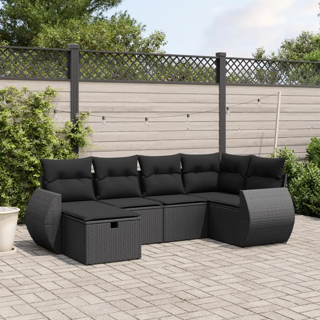 Set Divano da Giardino 6 pz con Cuscini Nero in Polyrattan