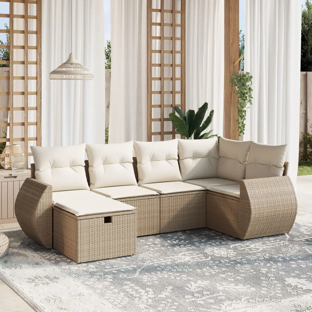 Set Divano da Giardino 6 pz con Cuscini Beige in Polyrattan