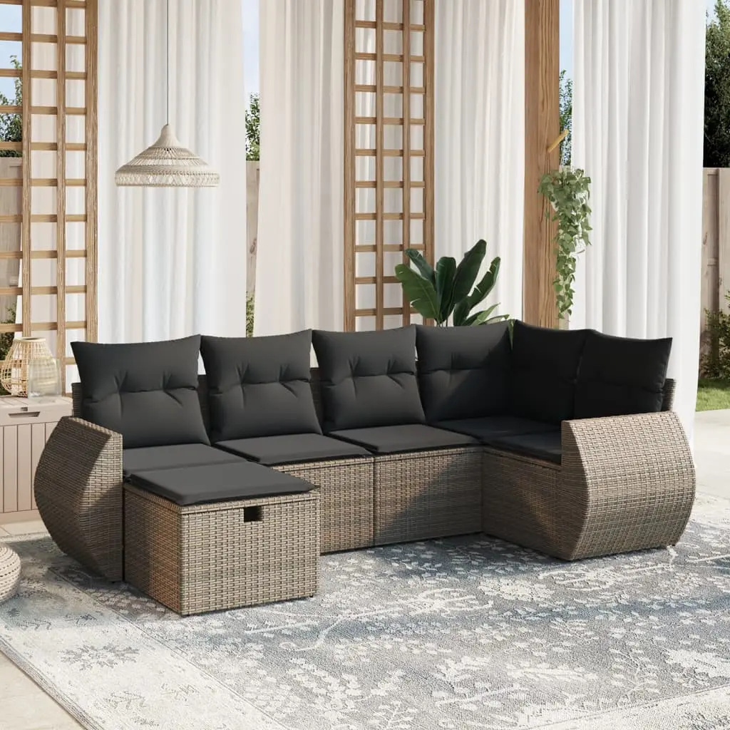 Set Divano da Giardino 6 pz con Cuscini Grigio in Polyrattan