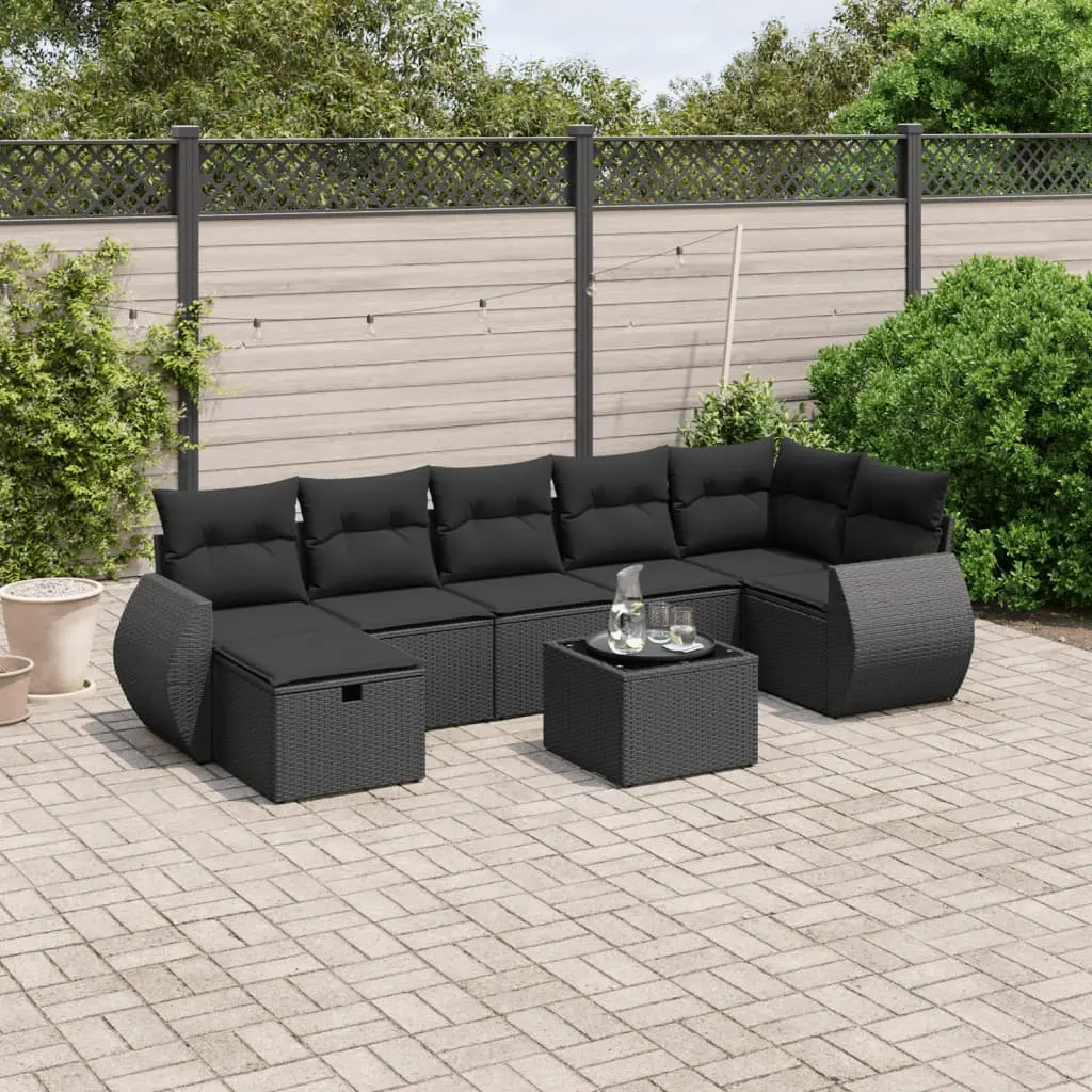 Set Divani da Giardino con Cuscini 8 pz Nero in Polyrattan