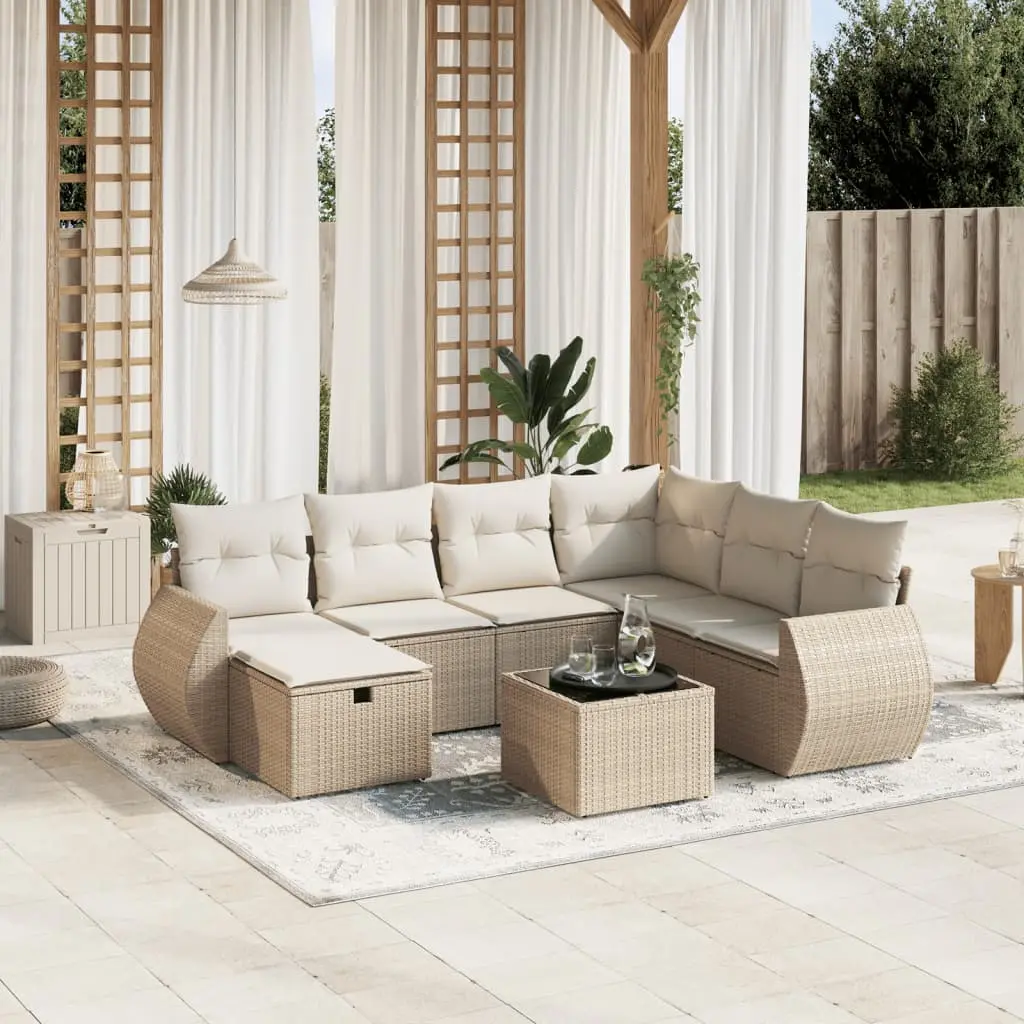 Set Divano da Giardino 8 pz con Cuscini Beige in Polyrattan