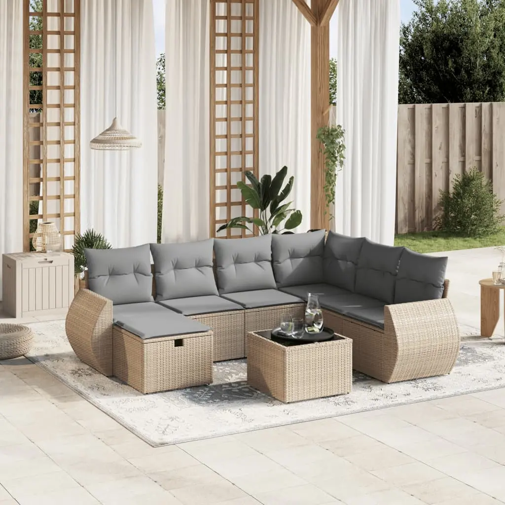 Set Divano da Giardino 8 pz con Cuscini Beige Misto Polyrattan