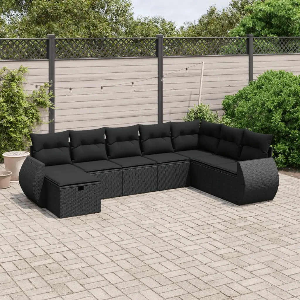 Set Divani da Giardino con Cuscini 8 pz Nero in Polyrattan