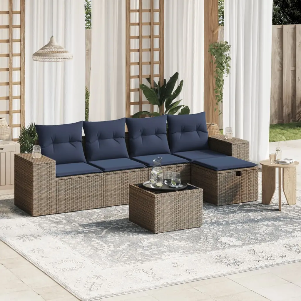 Set Divano da Giardino 6 pz con Cuscini Grigio in Polyrattan