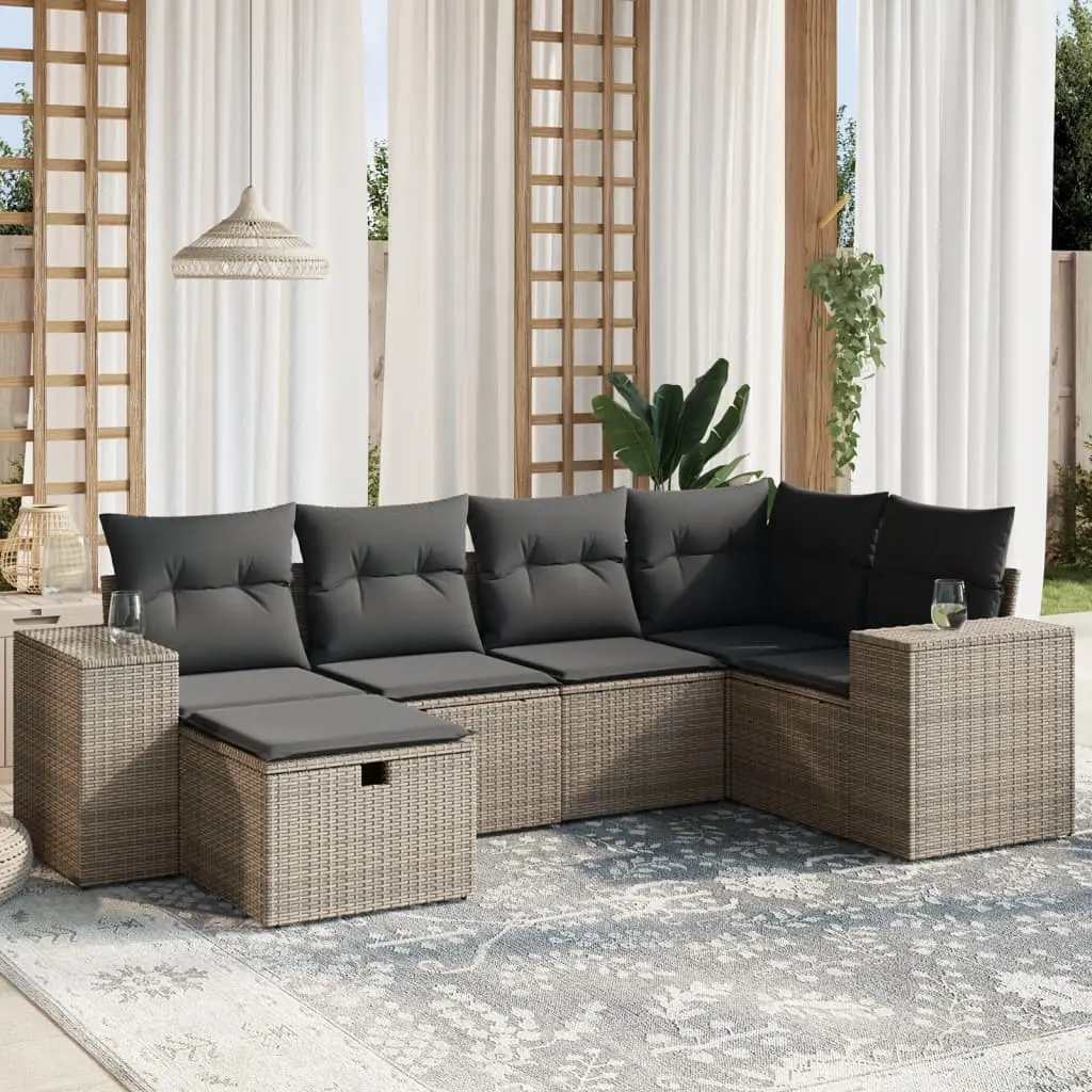 Set Divano da Giardino 6 pz con Cuscini Grigio in Polyrattan