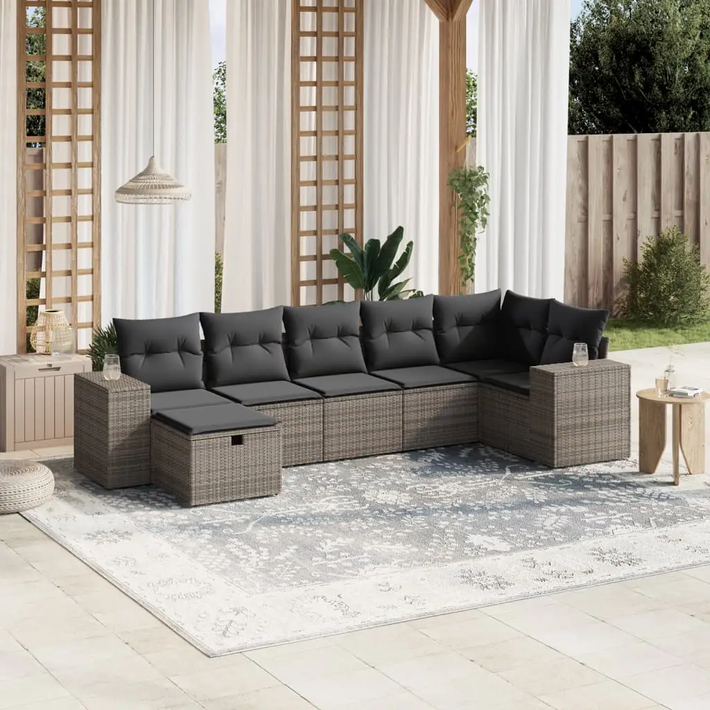 Set Divani da Giardino 7 pz con Cuscini Grigio in Polyrattan