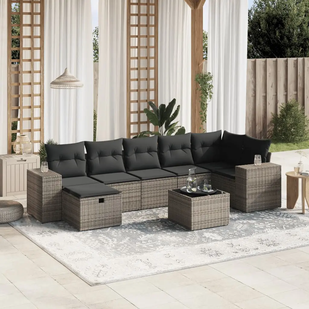 Set Divano da Giardino 8 pz con Cuscini Grigio in Polyrattan