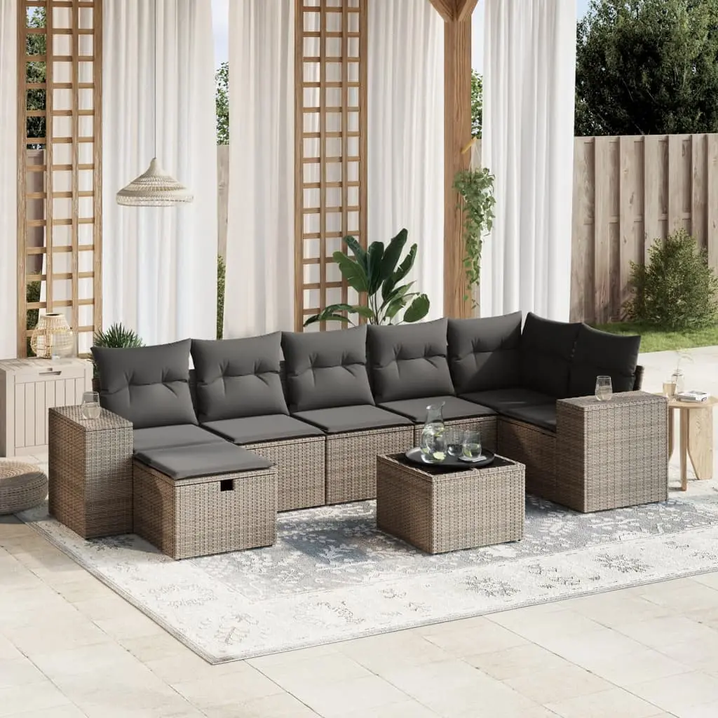 Set Divano da Giardino 8 pz con Cuscini Grigio in Polyrattan