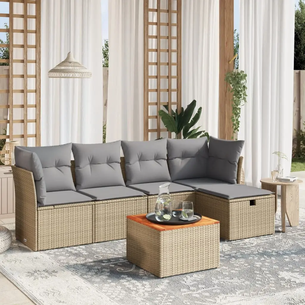 Set Divano da Giardino 6 pz con Cuscini Beige Misto Polyrattan