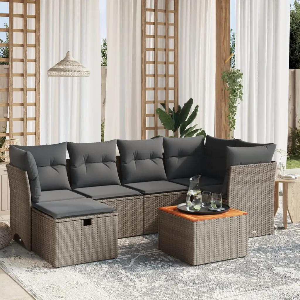 Set Divani da Giardino 7 pz con Cuscini Grigio in Polyrattan