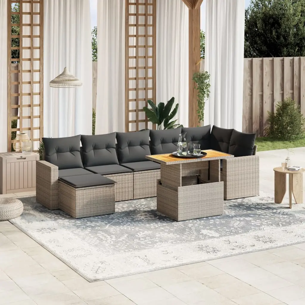 Set Divano da Giardino 8 pz con Cuscini Grigio in Polyrattan