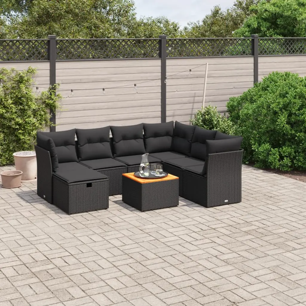 Set Divani da Giardino con Cuscini 8 pz Nero in Polyrattan