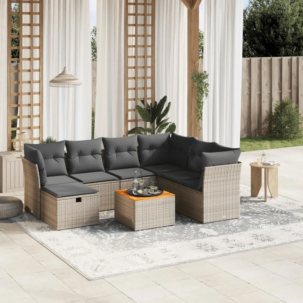 Set Divano da Giardino 8 pz con Cuscini Grigio in Polyrattan